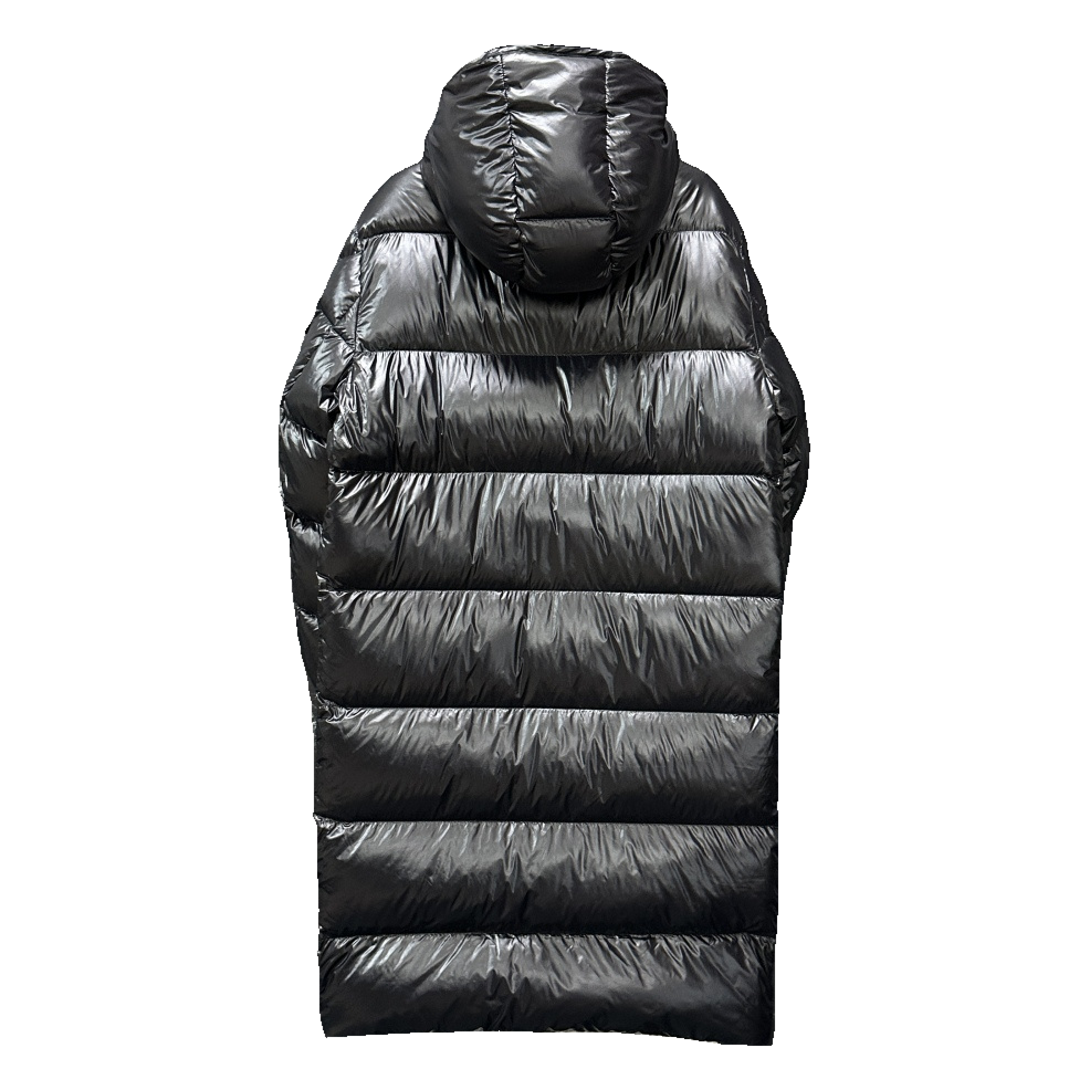 Moncler Hanoverian Glossy Hooded Long Puffer Coat – High-Shine, Premium Down
