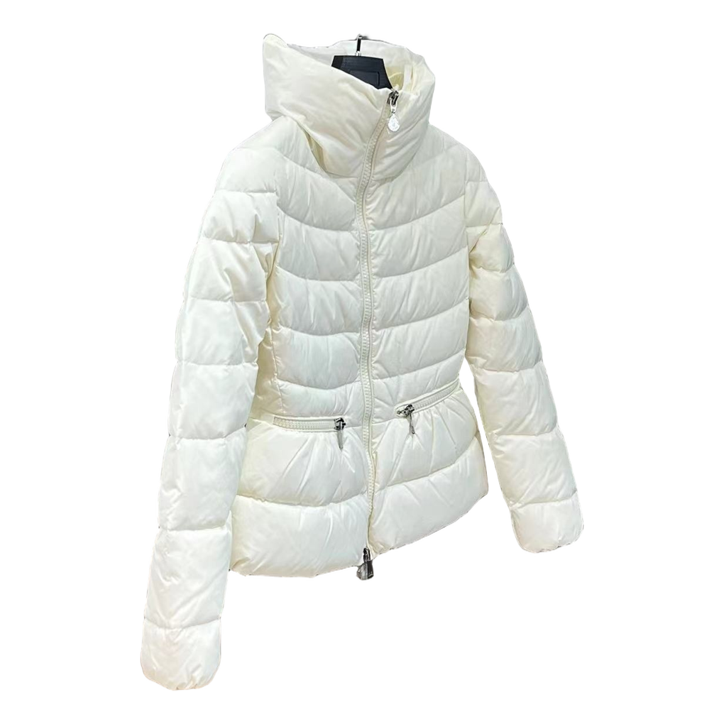 Moncler Drawstring-Waist Stand-Collar Puffer Jacket – Ivory, Sculptural Fit