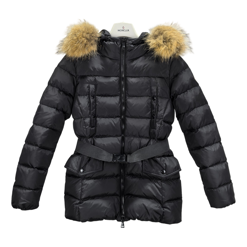 Moncler Four-Pocket Belted Fur-Trim Puffer Jacket – Black, Shaped Luxury