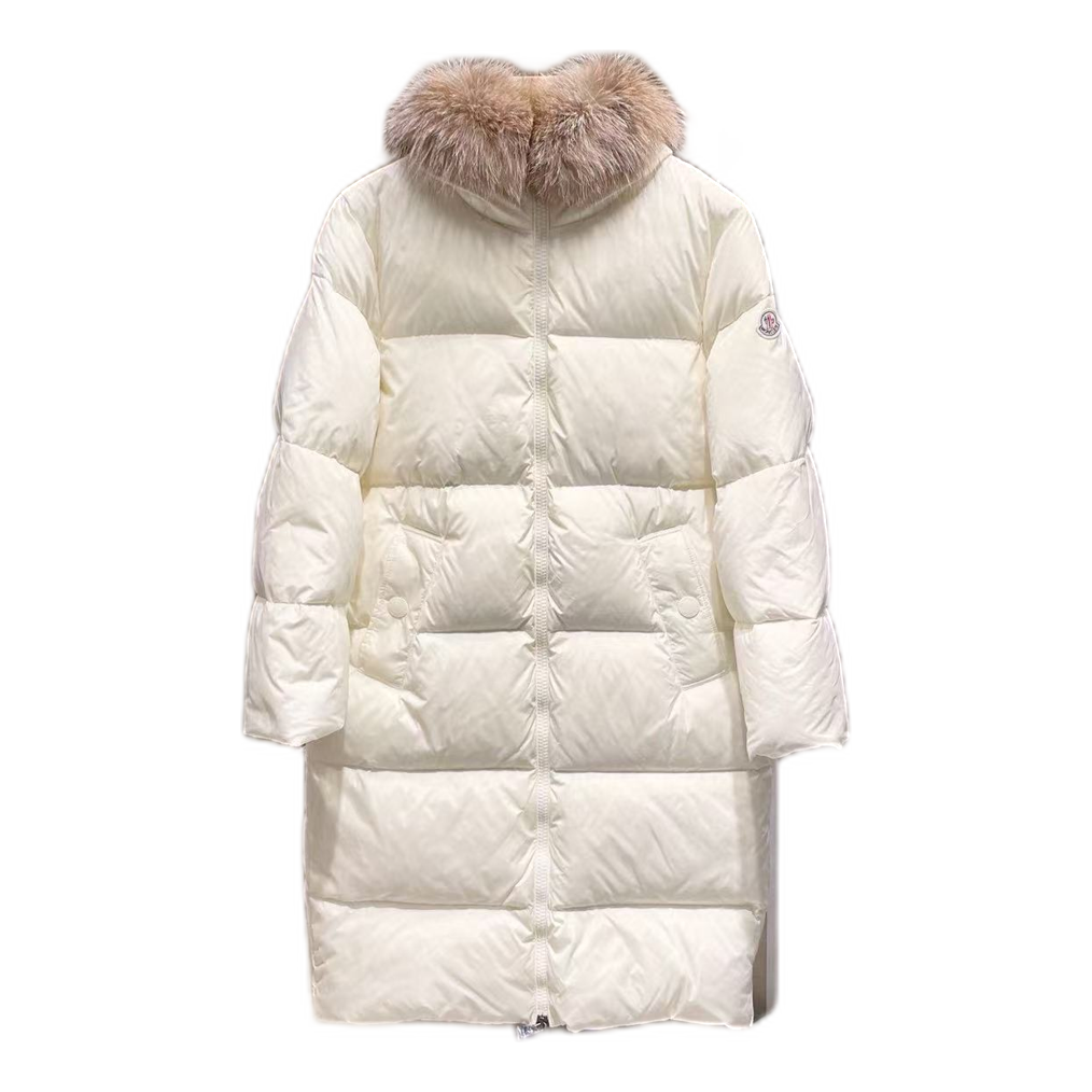 Moncler Marrionnier Long Puffer Coat – Ivory, Premium Down