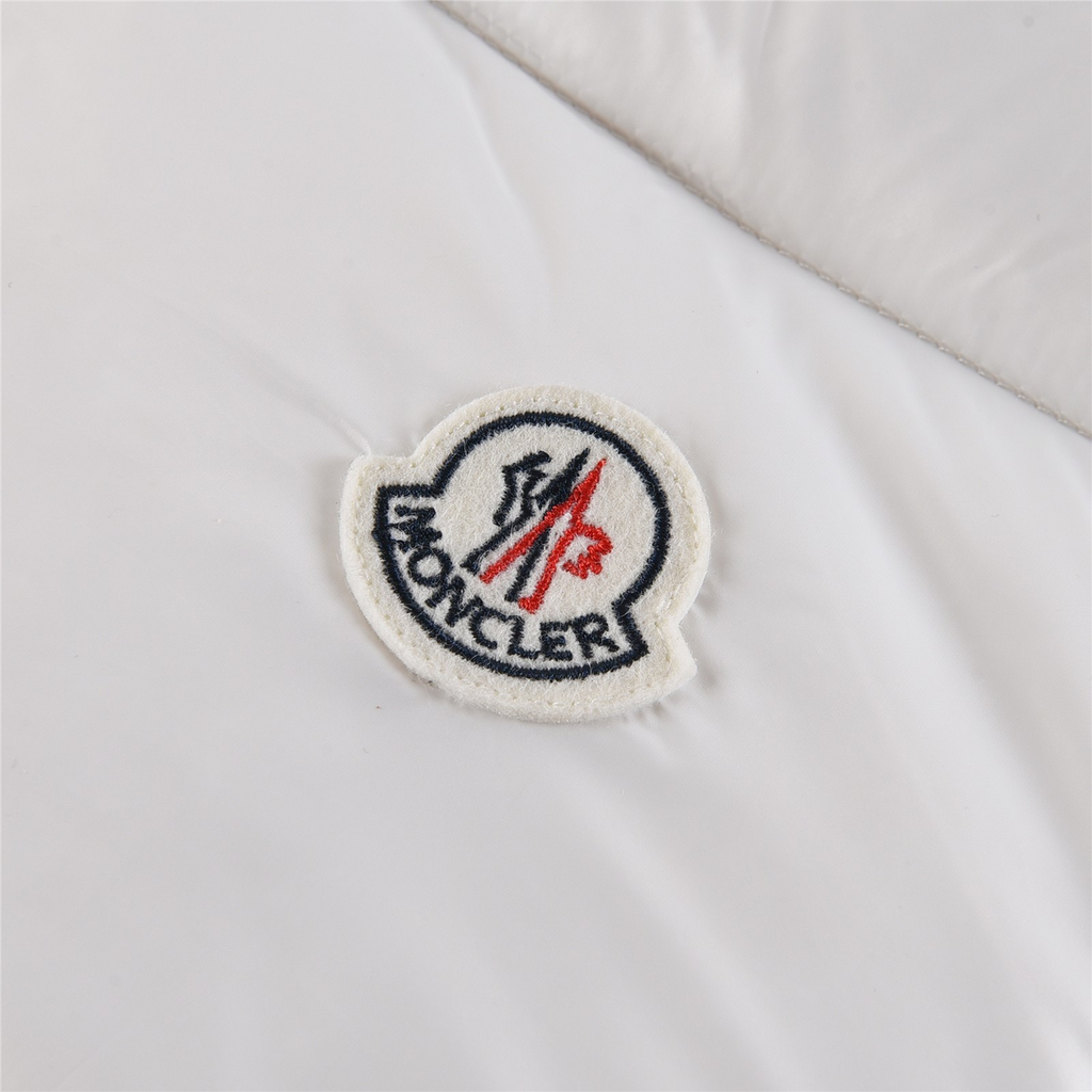 Moncler Tricolour Sleeve-Stripe Hooded Puffer – White, Premium Down
