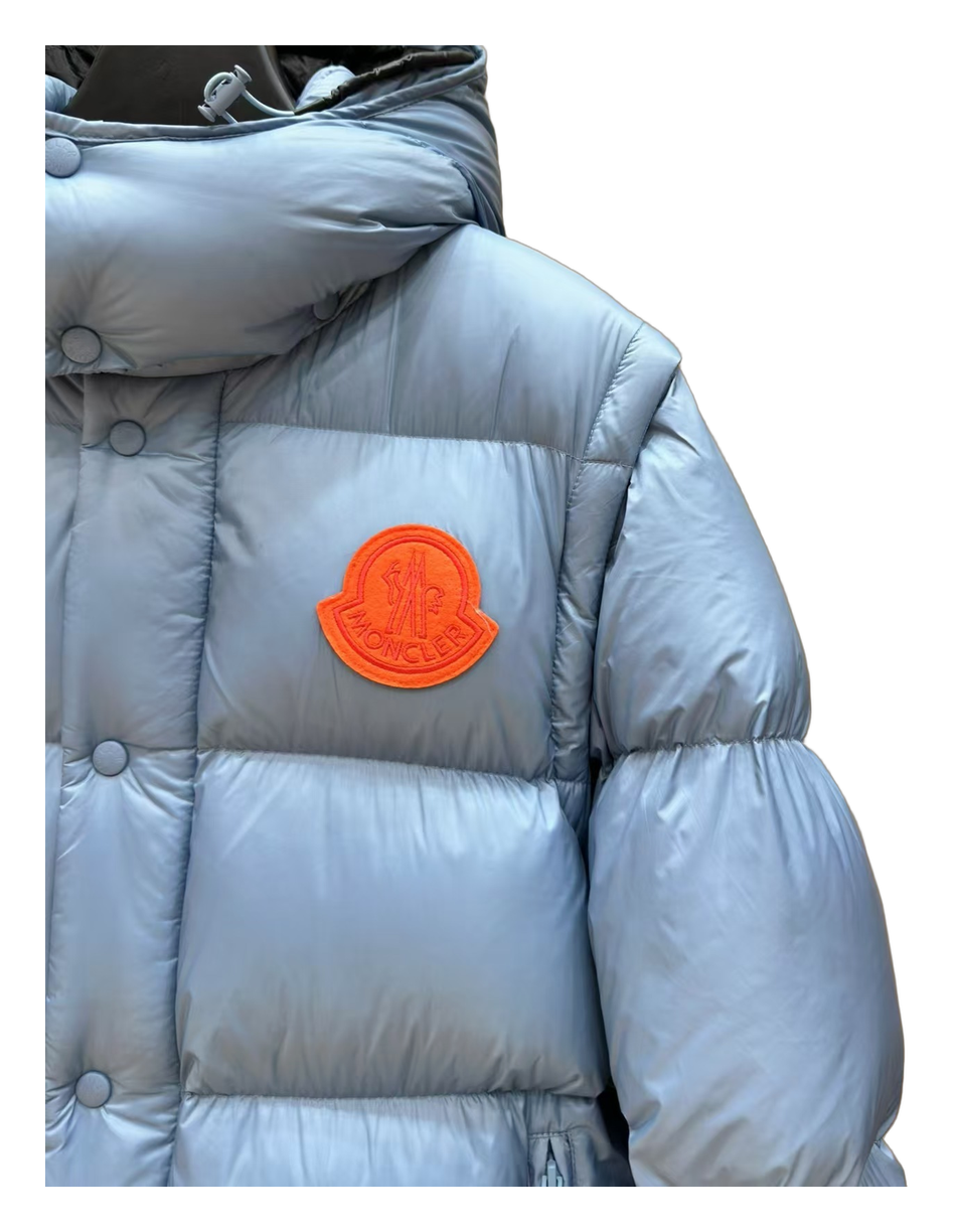 Moncler Orange-Badge Hooded Puffer – Ice Blue, Premium Down