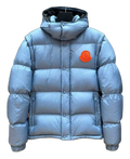Moncler Orange-Badge Hooded Puffer – Ice Blue, Premium Down
