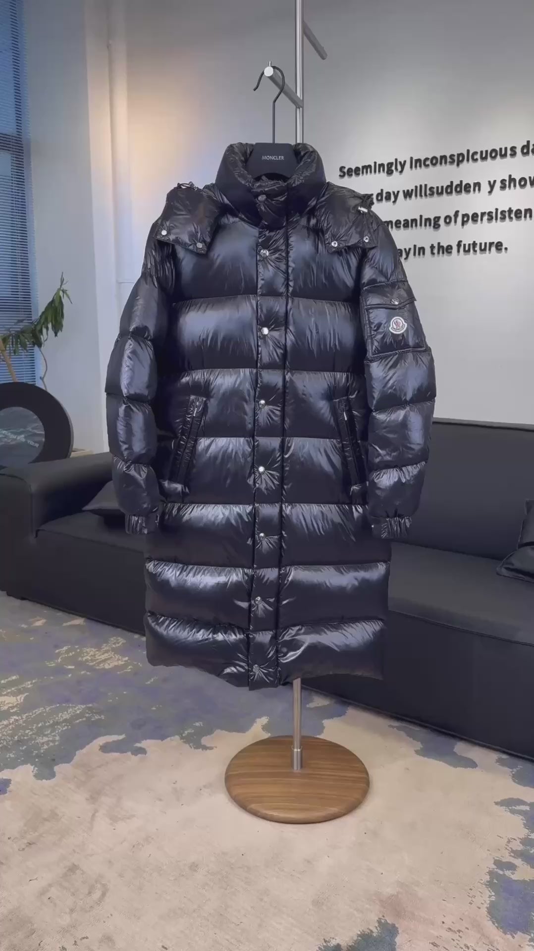 Moncler Hanoverian Glossy Hooded Long Puffer Coat – High-Shine, Premium Down