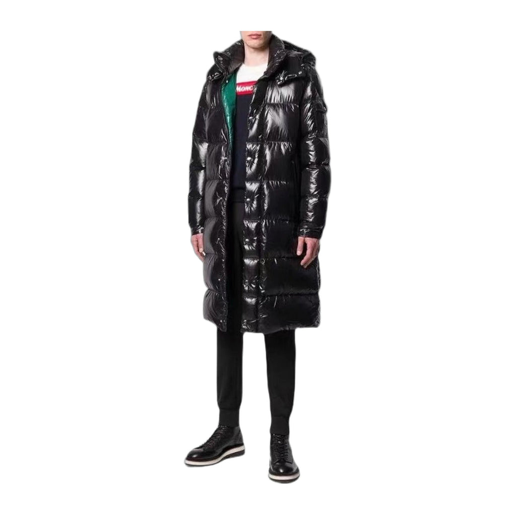 Moncler Hanoverian Glossy Hooded Long Puffer Coat – High-Shine, Premium Down