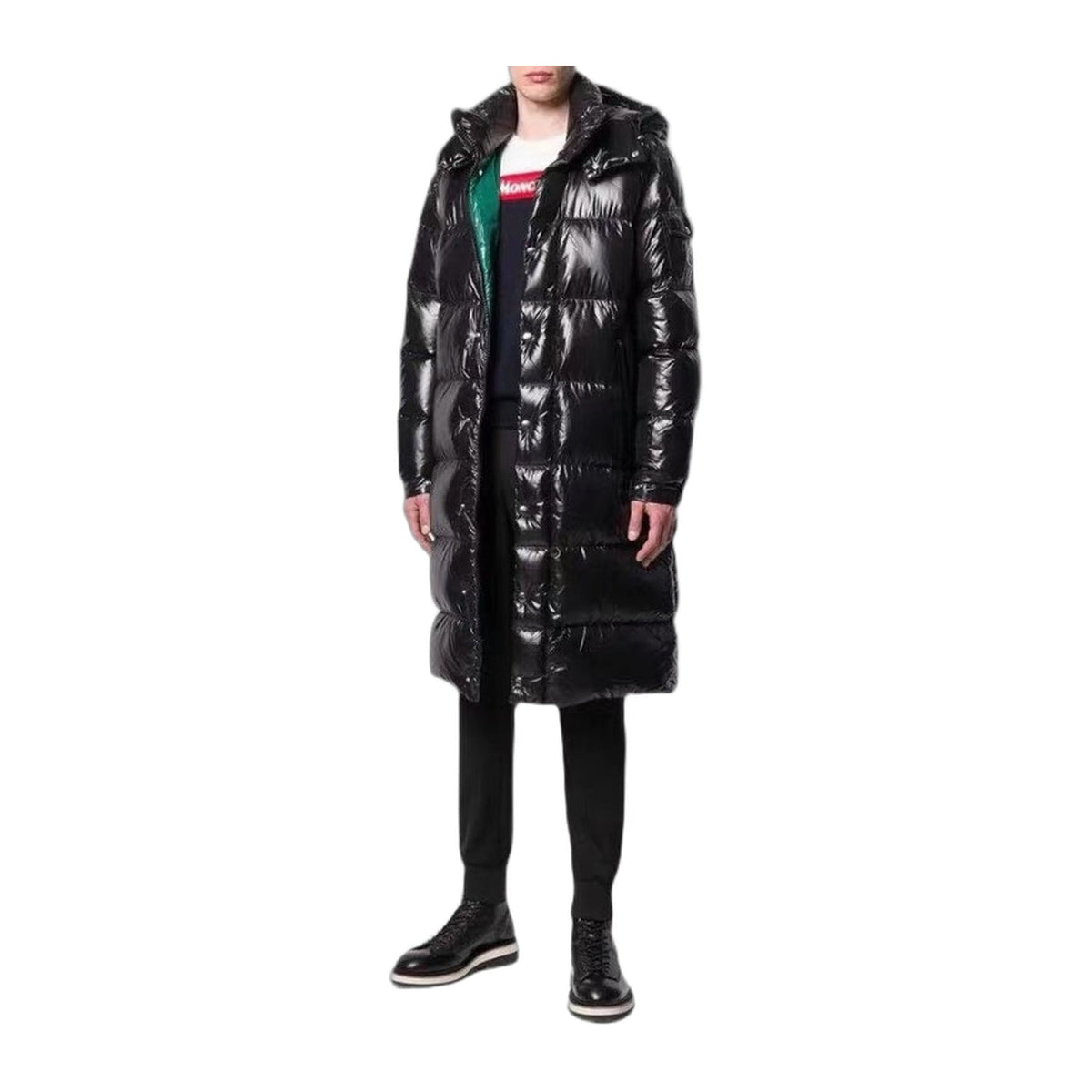 Moncler Hanoverian Glossy Hooded Long Puffer Coat – High-Shine, Premium Down