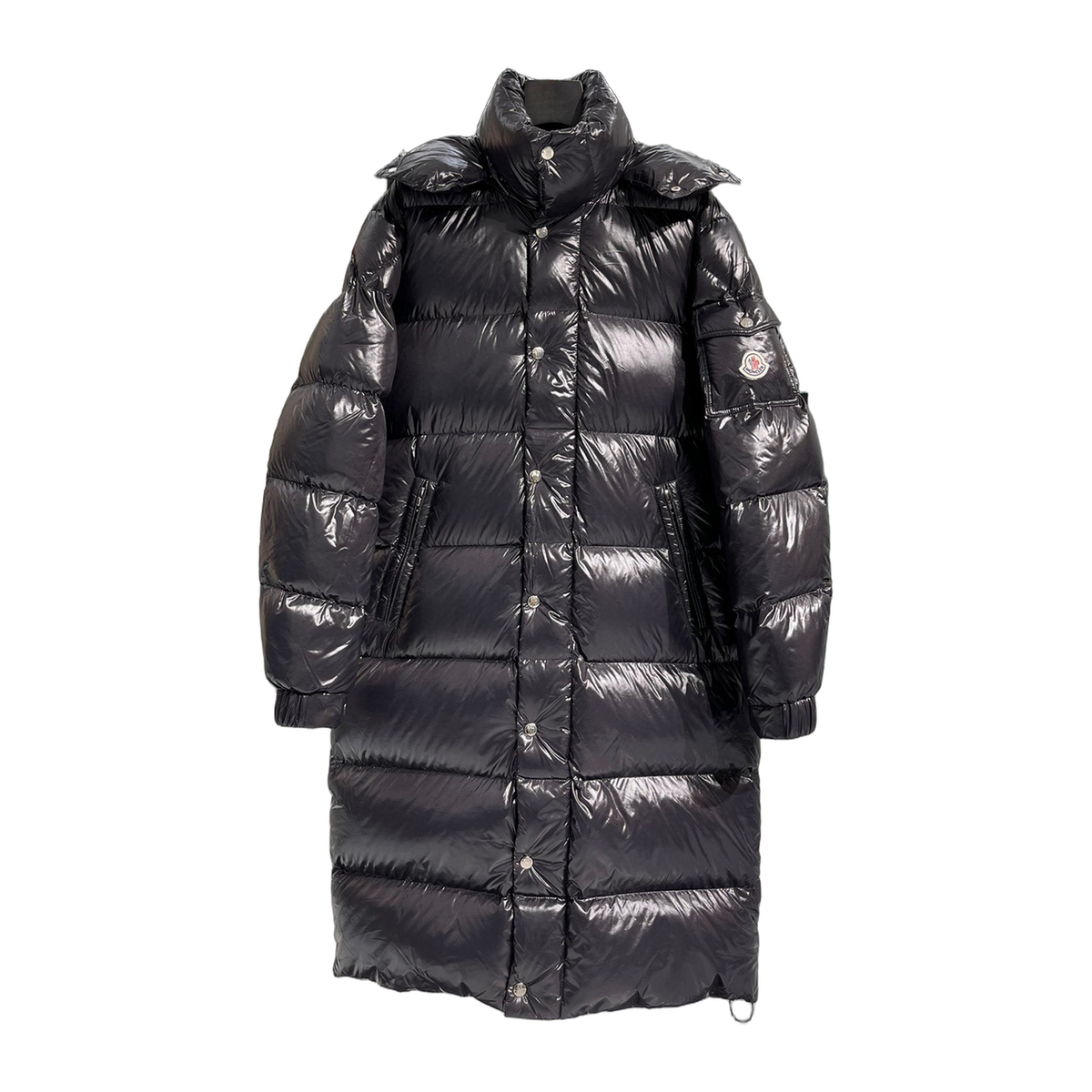 Moncler Hanoverian Glossy Hooded Long Puffer Coat – High-Shine, Premium Down