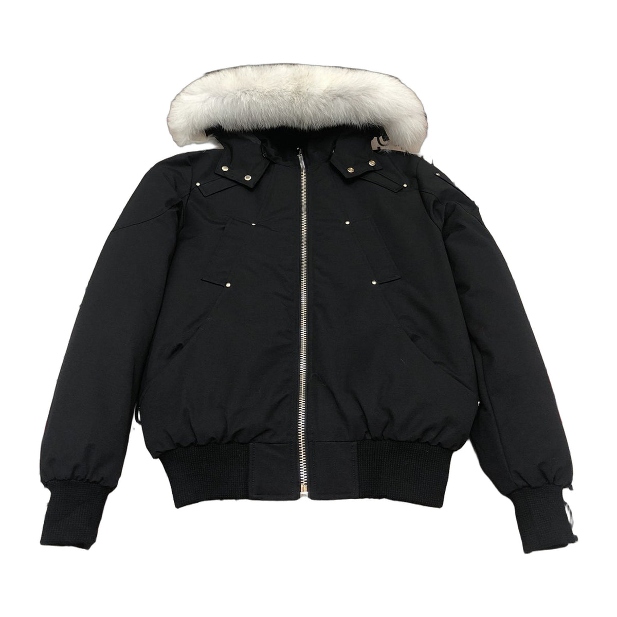 Moose Knuckles Men's Ballistic Bomber – Shearling Trim, Black, Canadian Down
