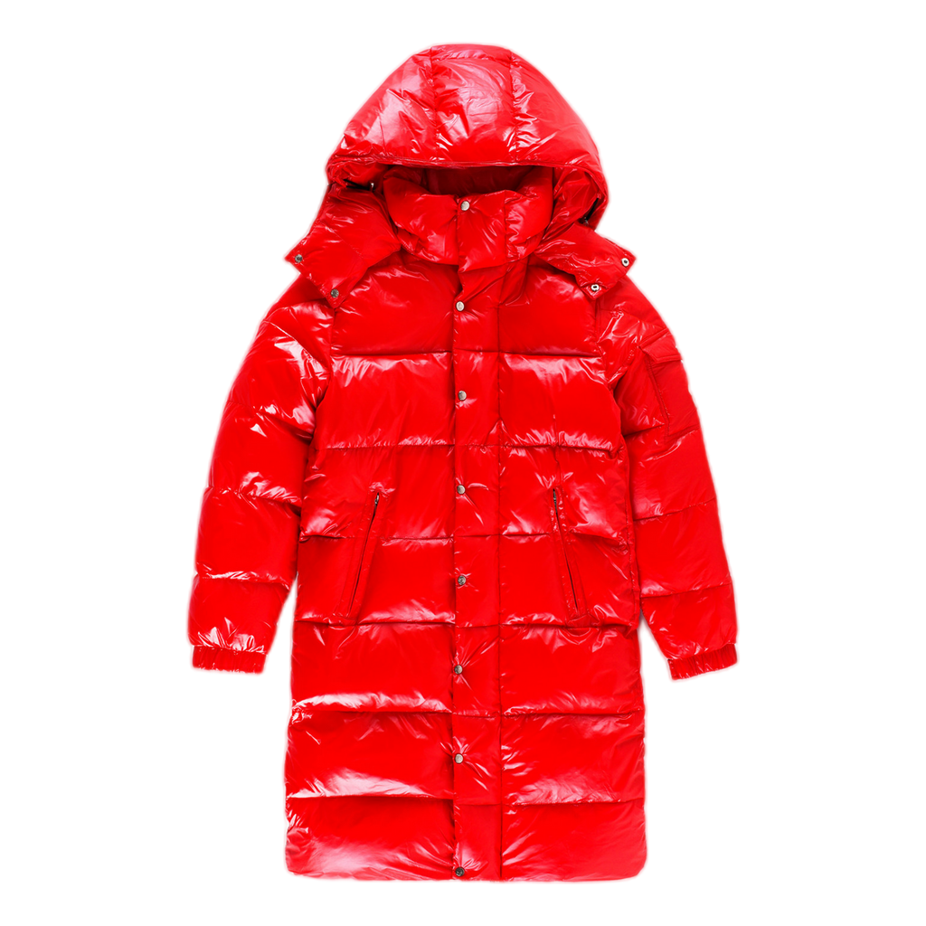 Moncler Hanoverian Glossy Hooded Long Puffer Coat – Red, Premium Down