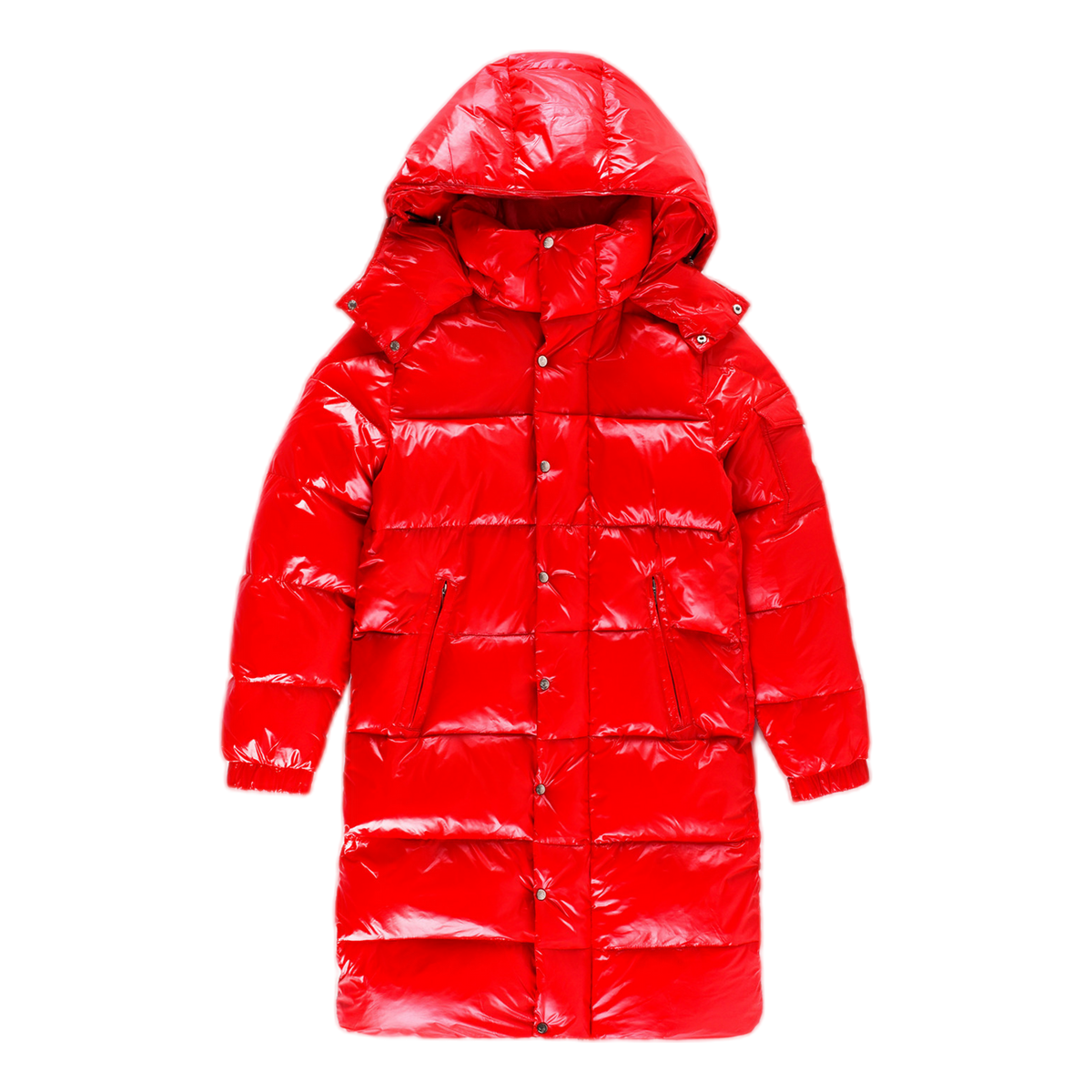 Moncler Hanoverian Glossy Hooded Long Puffer Coat – Red, Premium Down