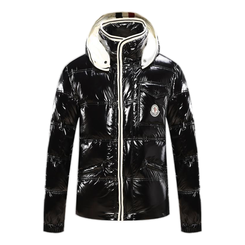 Moncler Contrast-Trim Glossy Hooded Puffer Jacket – Graphic Design, Premium Down