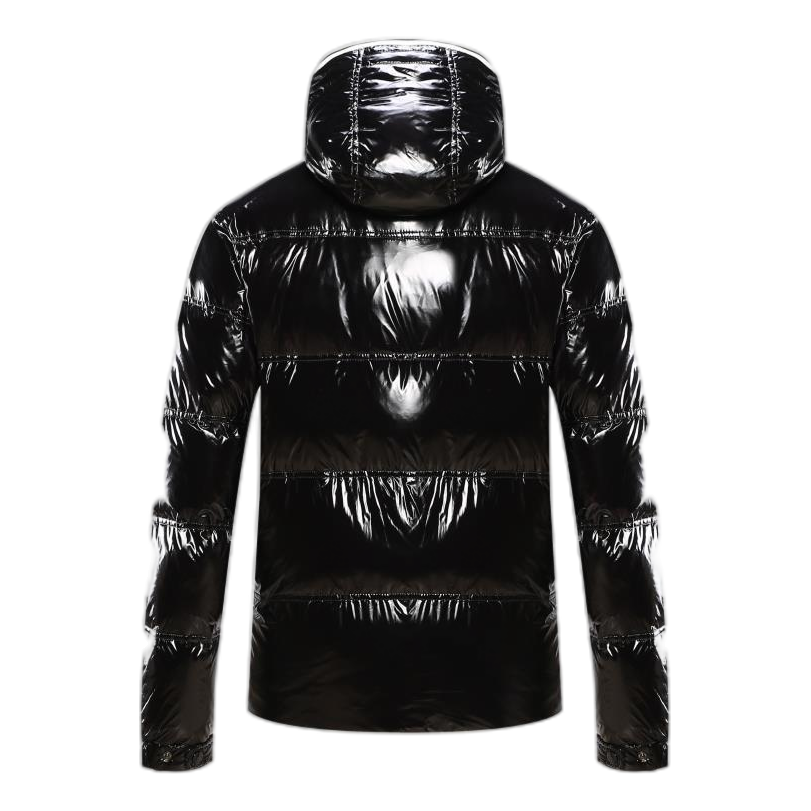 Moncler Contrast-Trim Glossy Hooded Puffer Jacket – Graphic Design, Premium Down
