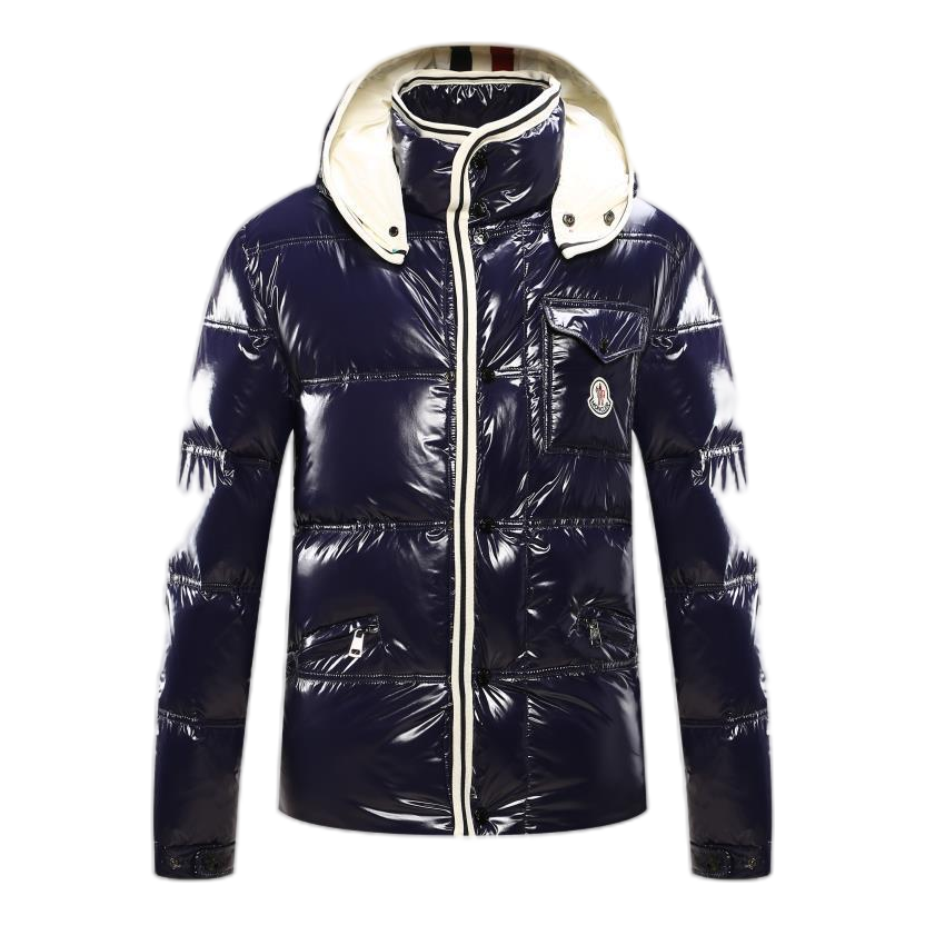 Moncler Contrast-Trim Glossy Hooded Puffer Jacket – Graphic Design, Premium Down