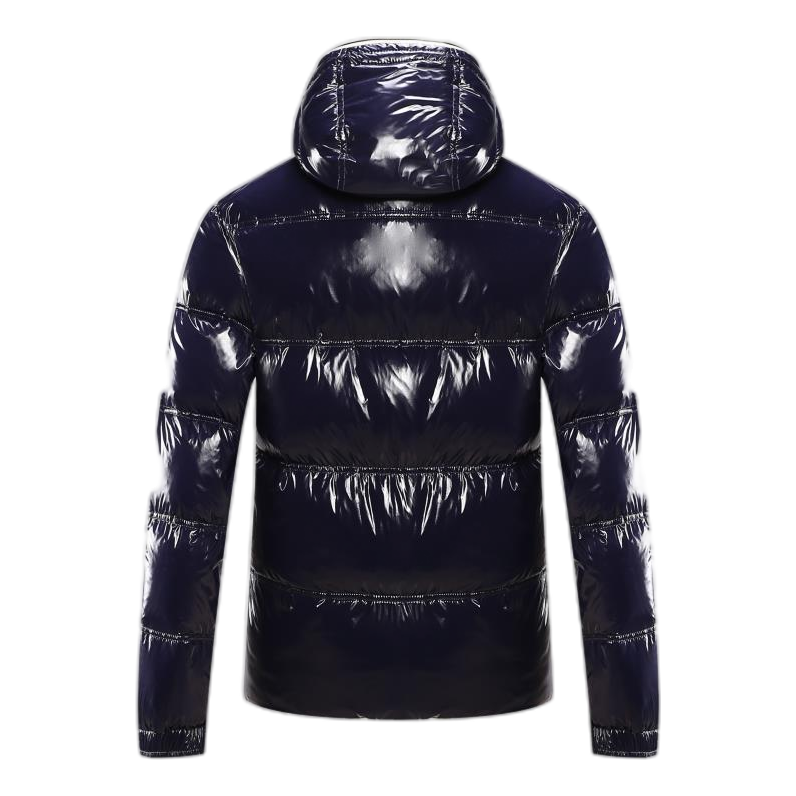 Moncler Contrast-Trim Glossy Hooded Puffer Jacket – Graphic Design, Premium Down
