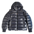 Moncler Glossy Logo-Zip Hooded Puffer Jacket – Navy, Premium Down