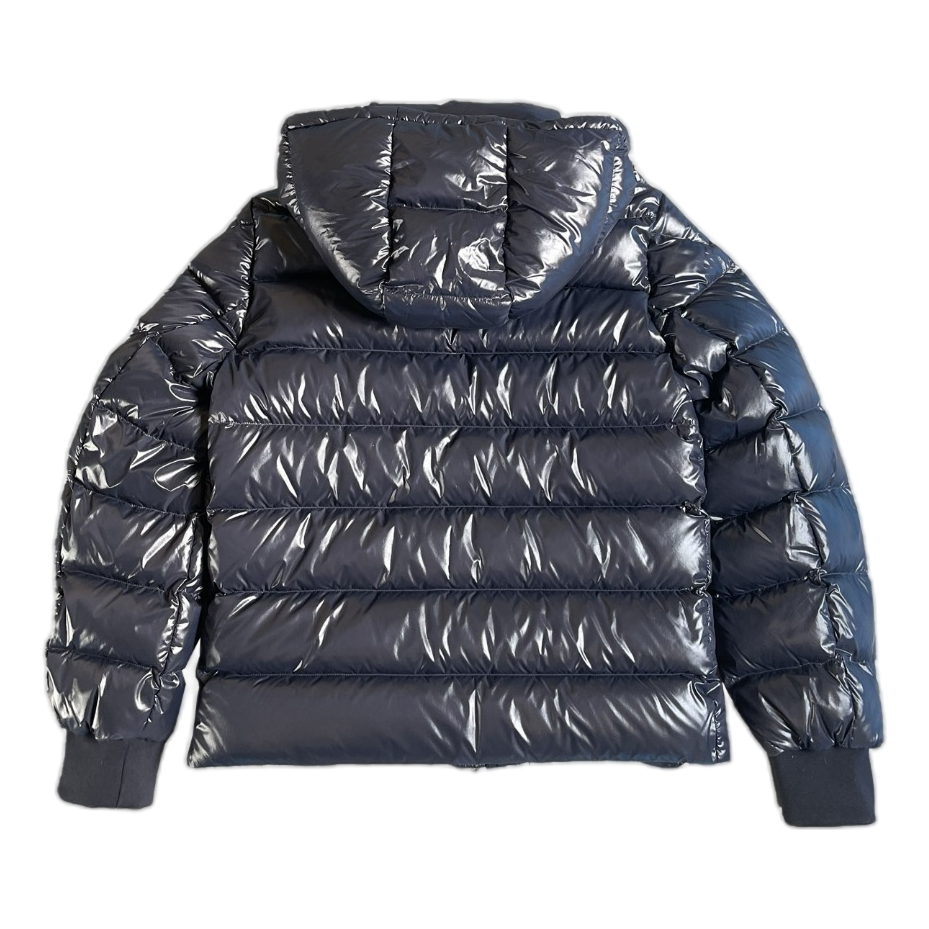 Moncler Glossy Logo-Zip Hooded Puffer Jacket – Navy, Premium Down