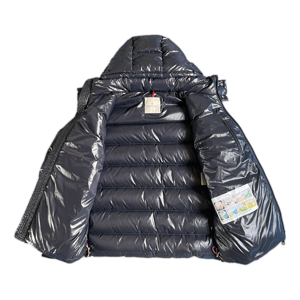 Moncler Glossy Logo-Zip Hooded Puffer Jacket – Navy, Premium Down
