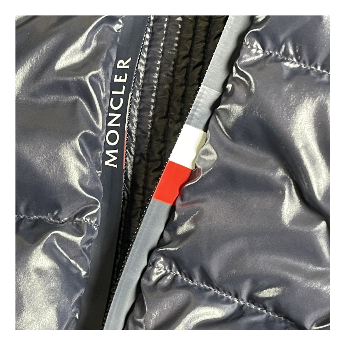 Moncler Glossy Logo-Zip Hooded Puffer Jacket – Navy, Premium Down
