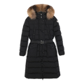 Moncler Khloe Belted Fur-Trim Hooded Long Coat – Black, Premium Down