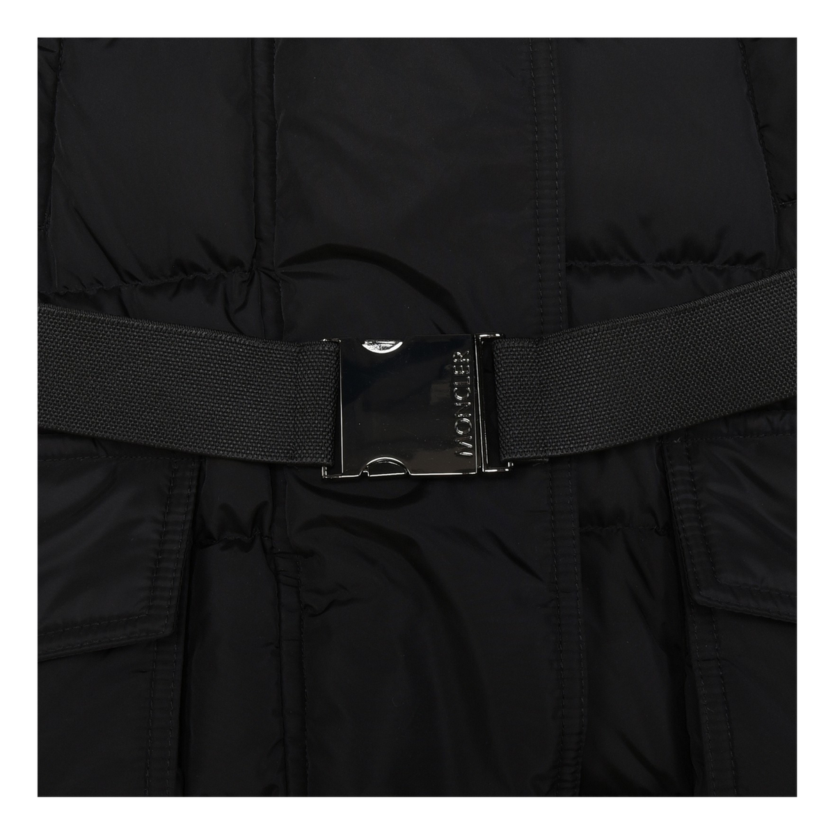 Moncler Khloe Belted Fur-Trim Hooded Long Coat – Black, Premium Down