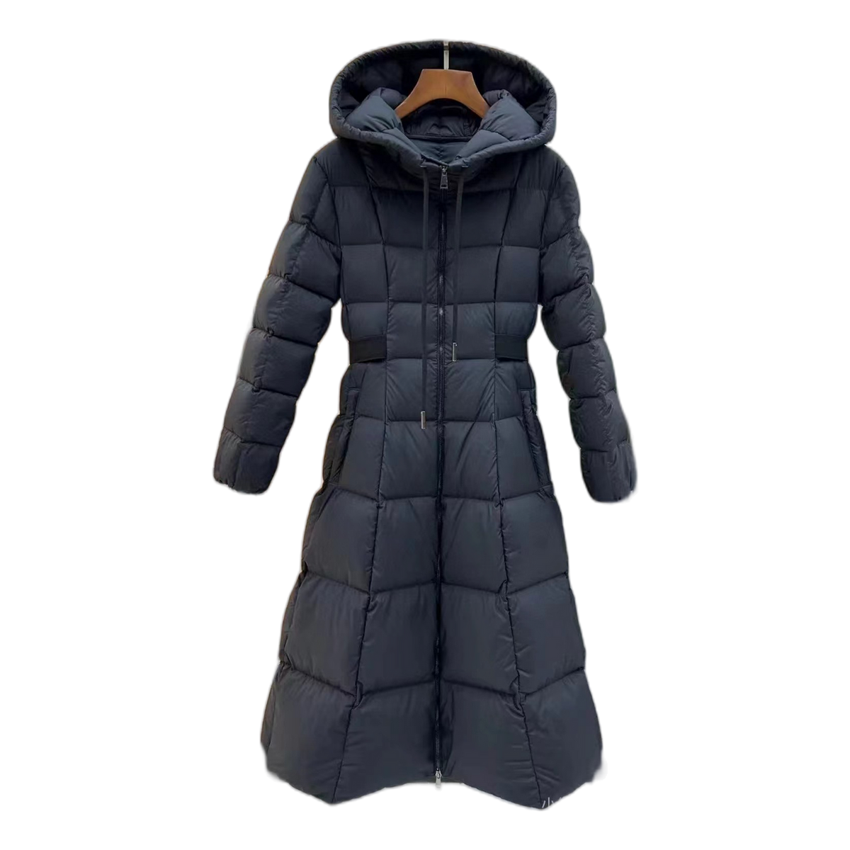 Moncler Drawstring-Hood Fitted Long Puffer Coat – Black, Architectural Precision