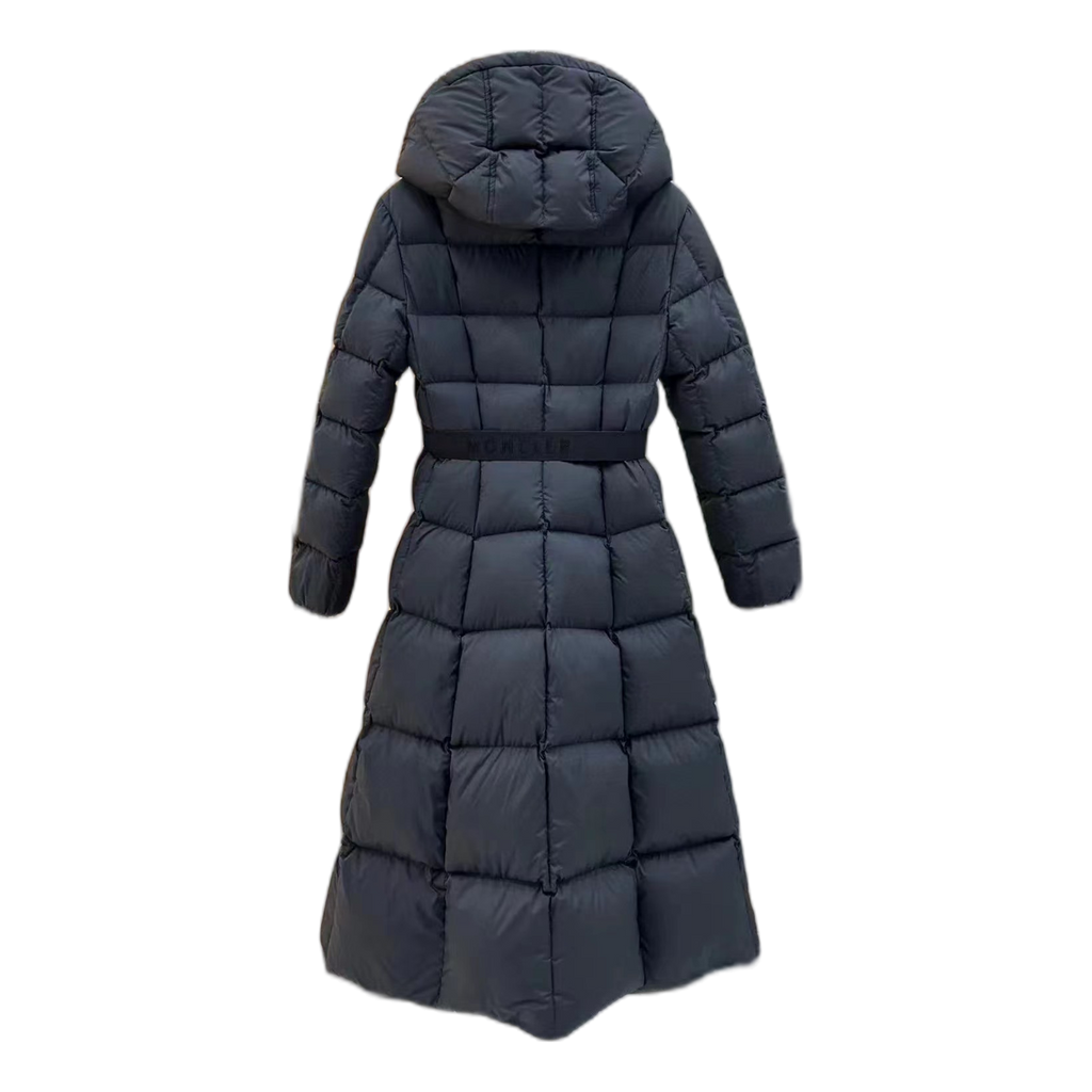 Moncler Drawstring-Hood Fitted Long Puffer Coat – Black, Architectural Precision