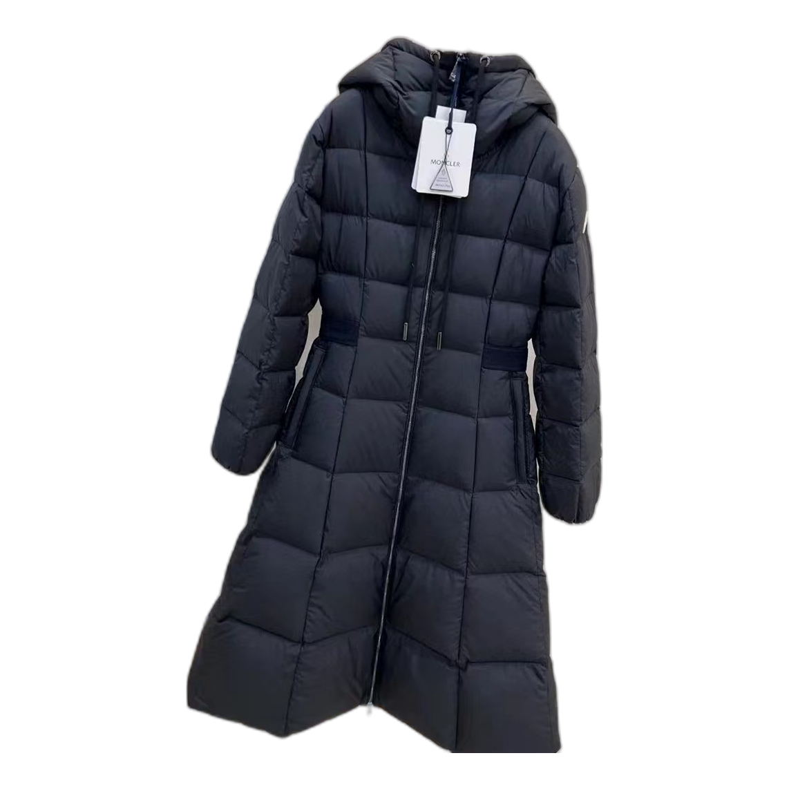 Moncler Drawstring-Hood Fitted Long Puffer Coat – Black, Architectural Precision
