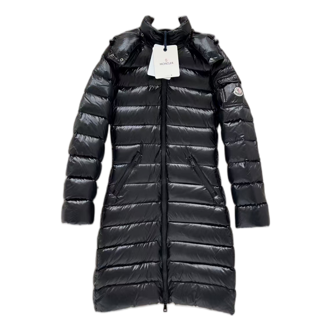 Moncler Narrow-Quilt Fur-Trim Hooded Long Puffer Coat – Black, Premium Down