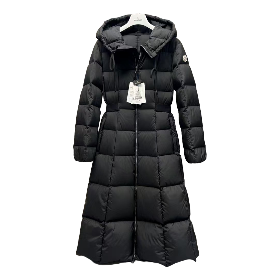 Moncler Fitted Long Hooded Puffer Coat – Black, Tailored Elegance