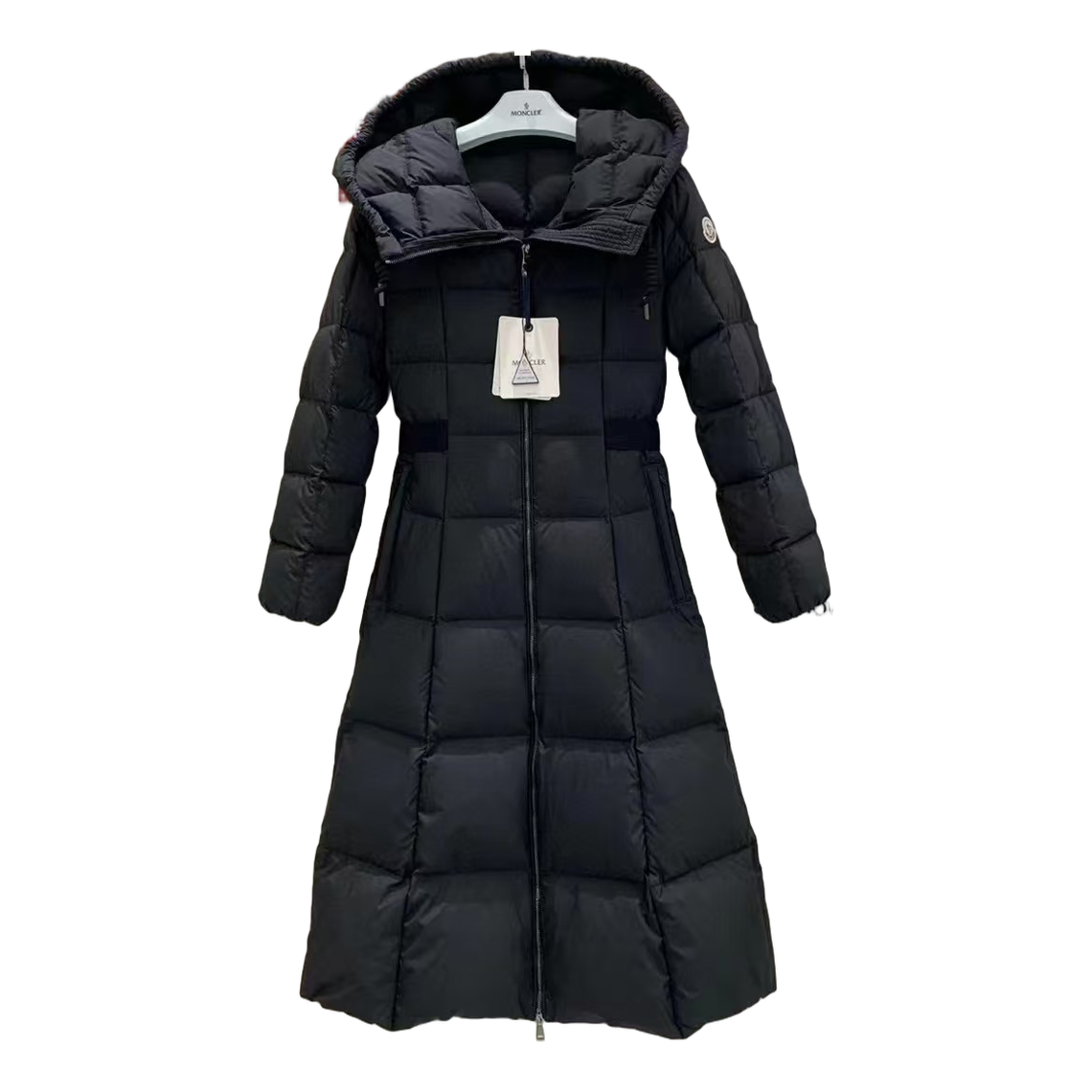 Moncler Fitted Long Hooded Puffer Coat – Black, Tailored Elegance
