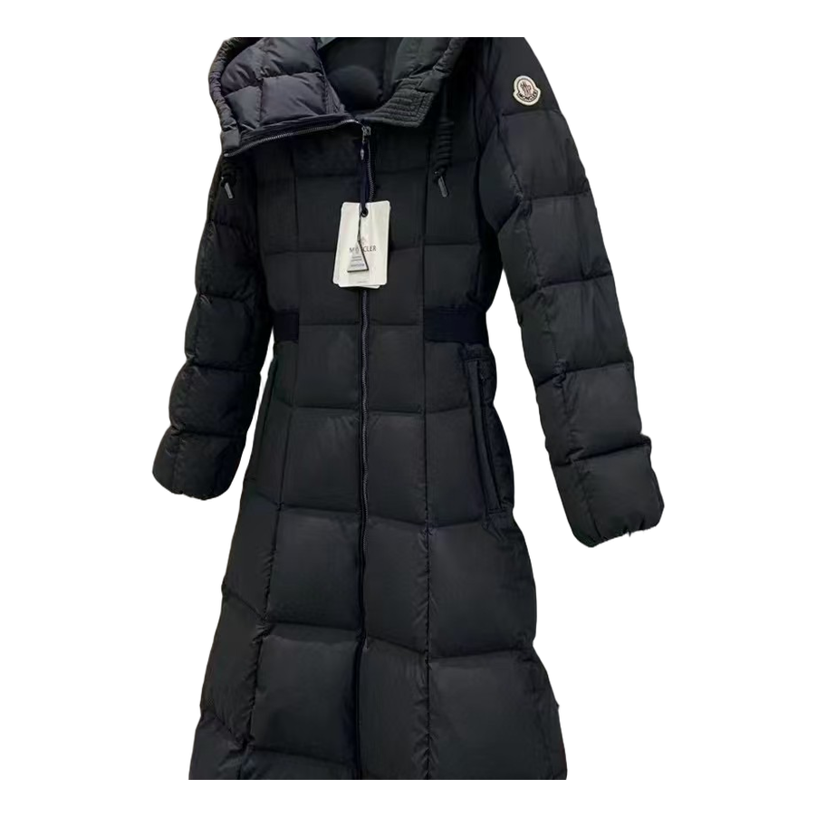 Moncler Fitted Long Hooded Puffer Coat – Black, Tailored Elegance