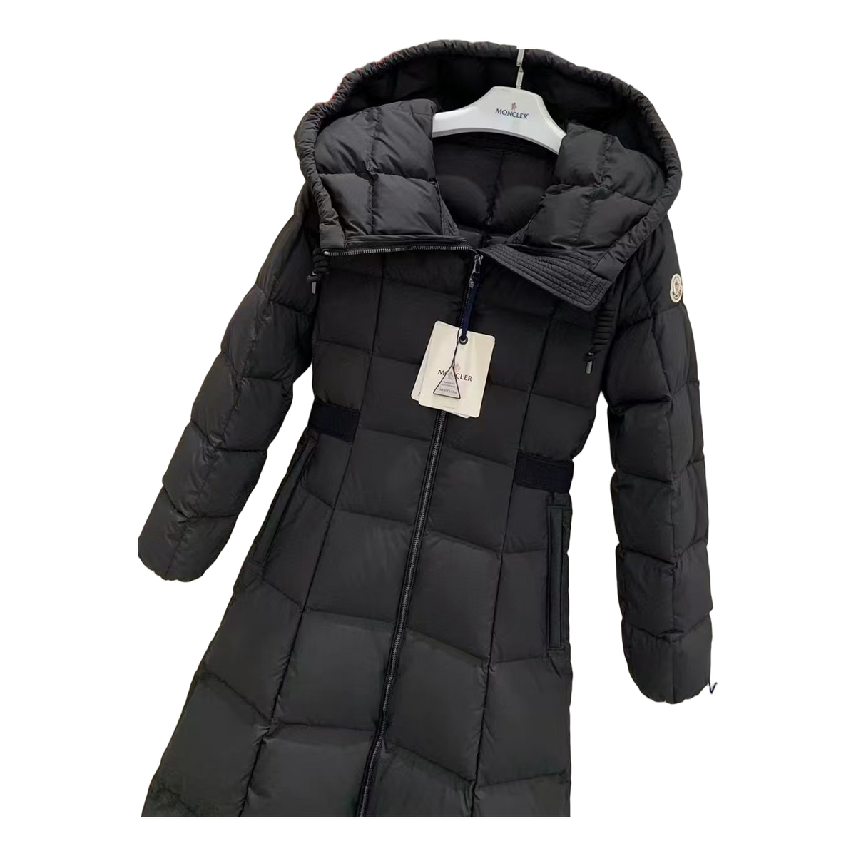 Moncler Fitted Long Hooded Puffer Coat – Black, Tailored Elegance