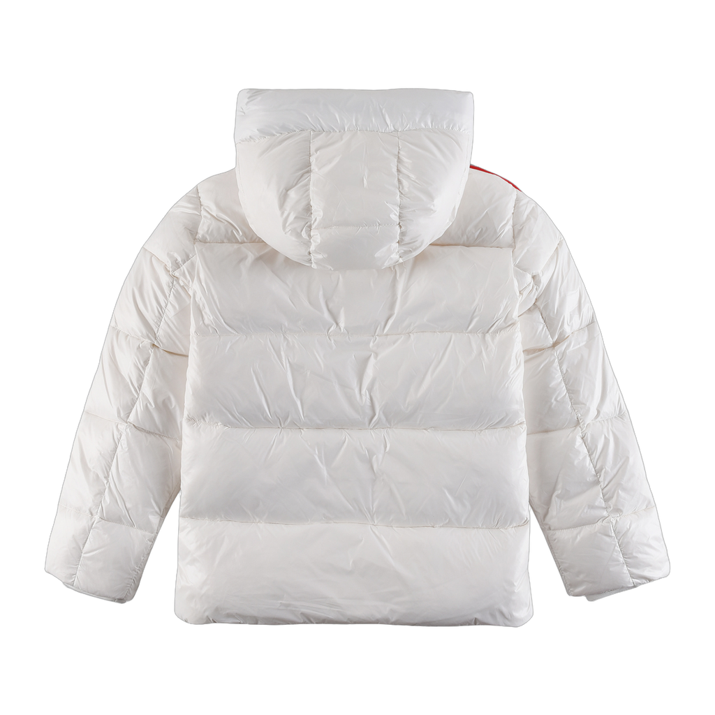 Moncler Tricolour Sleeve-Stripe Hooded Puffer – White, Premium Down