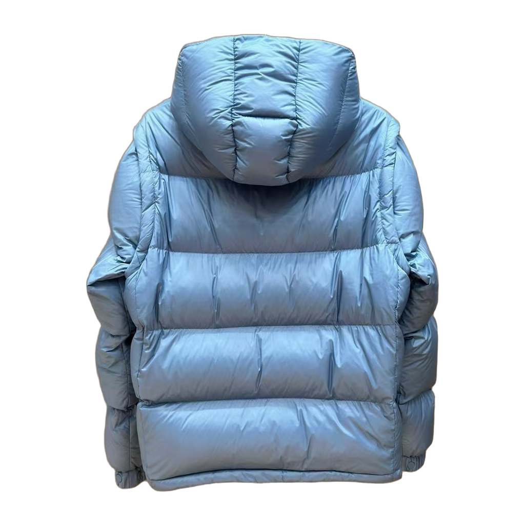 Moncler Orange-Badge Hooded Puffer – Ice Blue, Premium Down