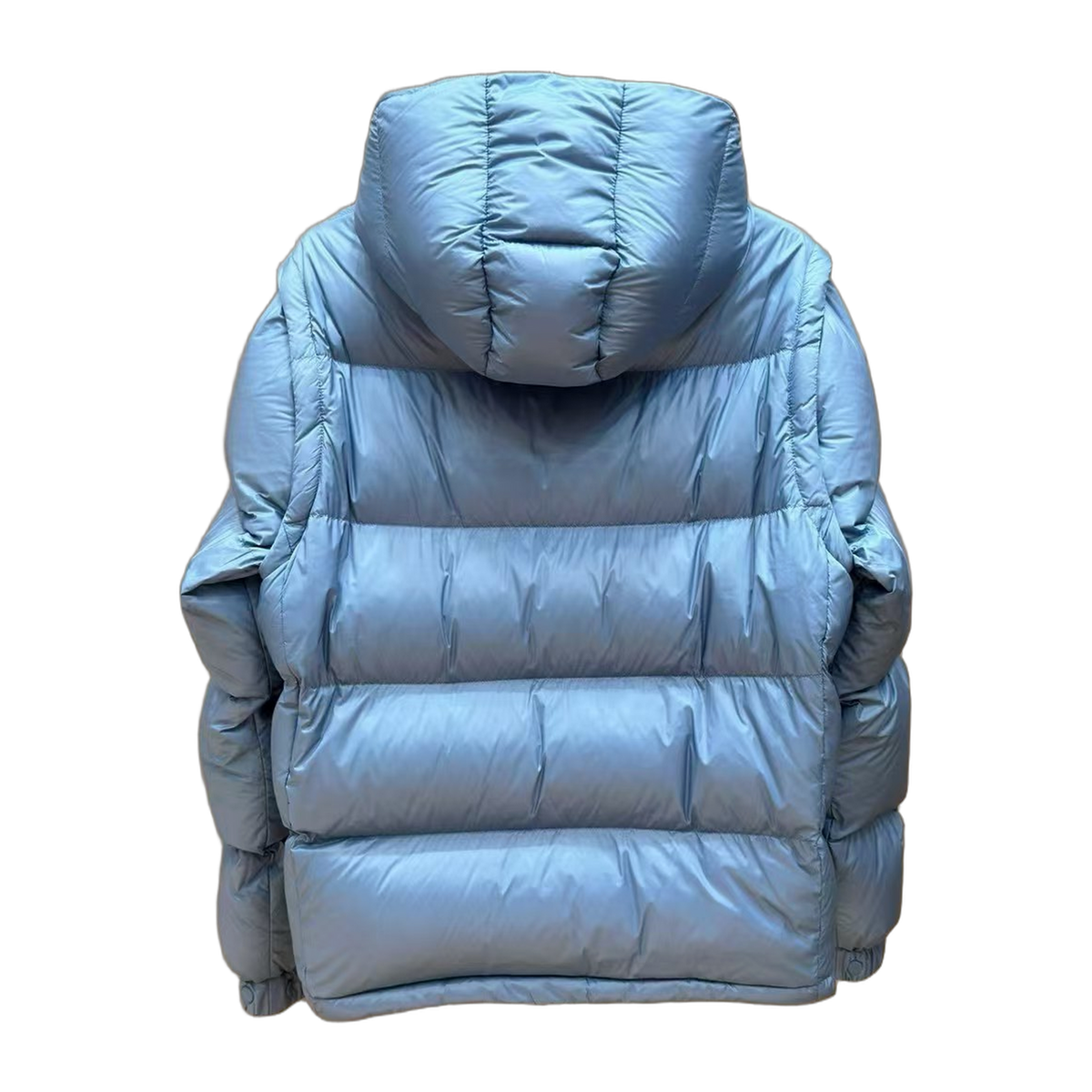 Moncler Orange-Badge Hooded Puffer – Ice Blue, Premium Down