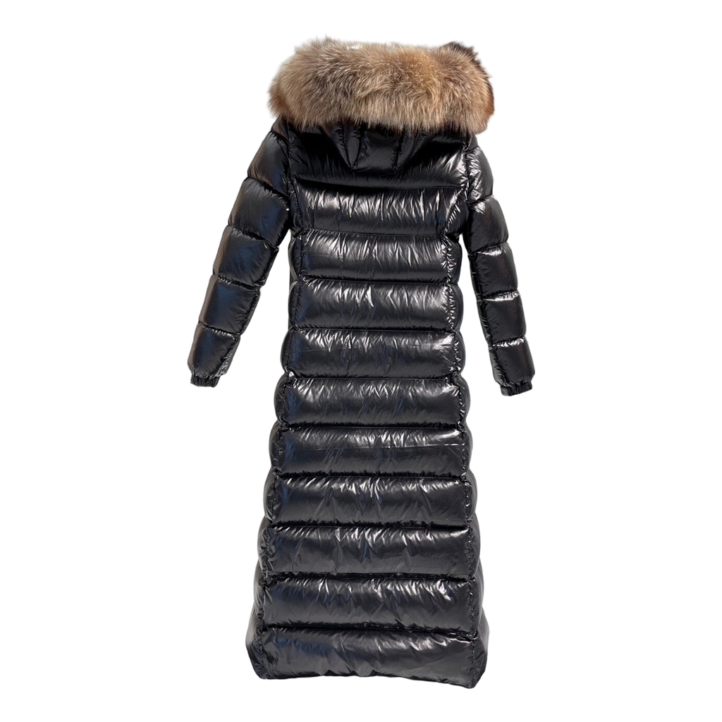 Moncler Glossy Fur-Trim Hooded Long Puffer Coat – Premium Down, Opulent