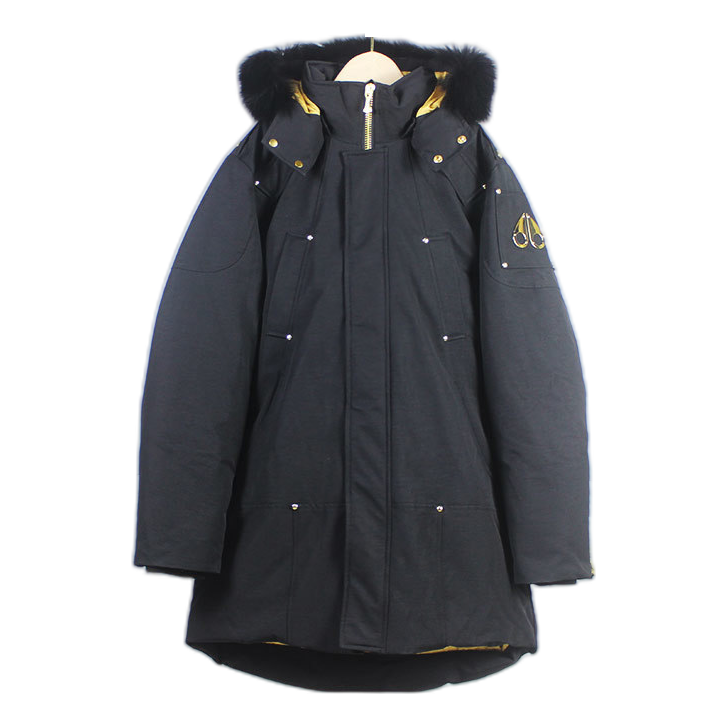 Moose Knuckles Stag Lake Parka – Gold Hardware, Coyote Fur, Black