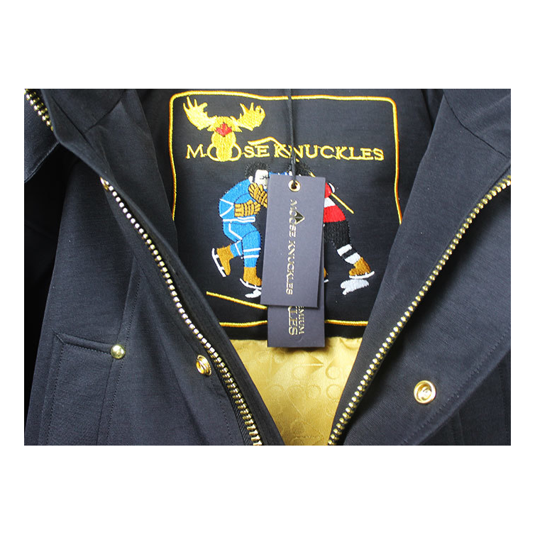 Moose Knuckles Stag Lake Parka – Gold Hardware, Coyote Fur, Black