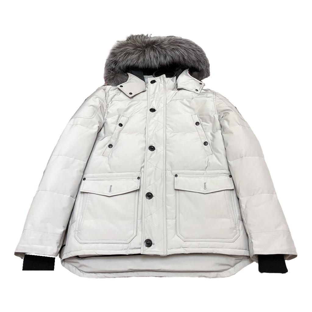 Moose Knuckles Four-Pocket Hooded Puffer – Coyote Fur, Canadian Down