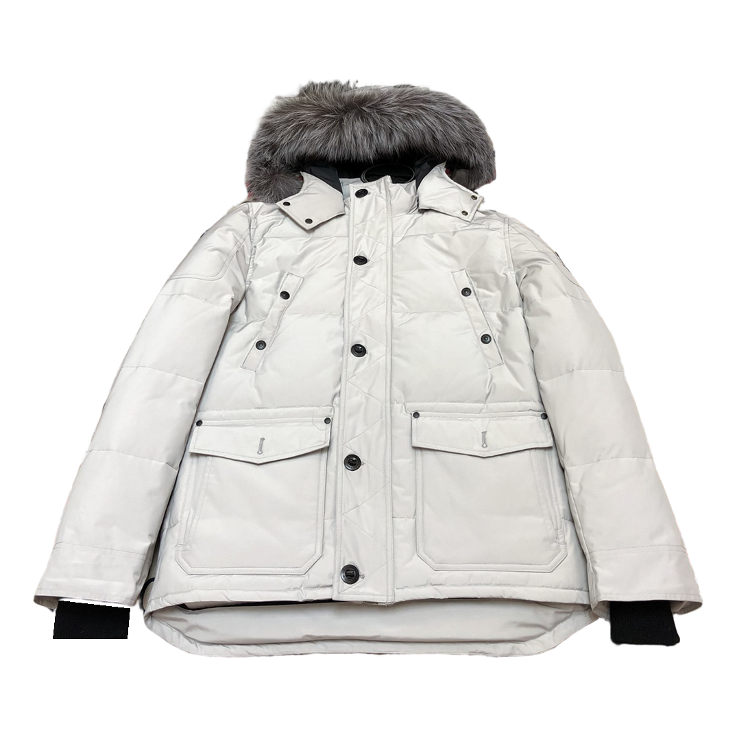 Moose Knuckles Four-Pocket Hooded Puffer – Coyote Fur, Canadian Down
