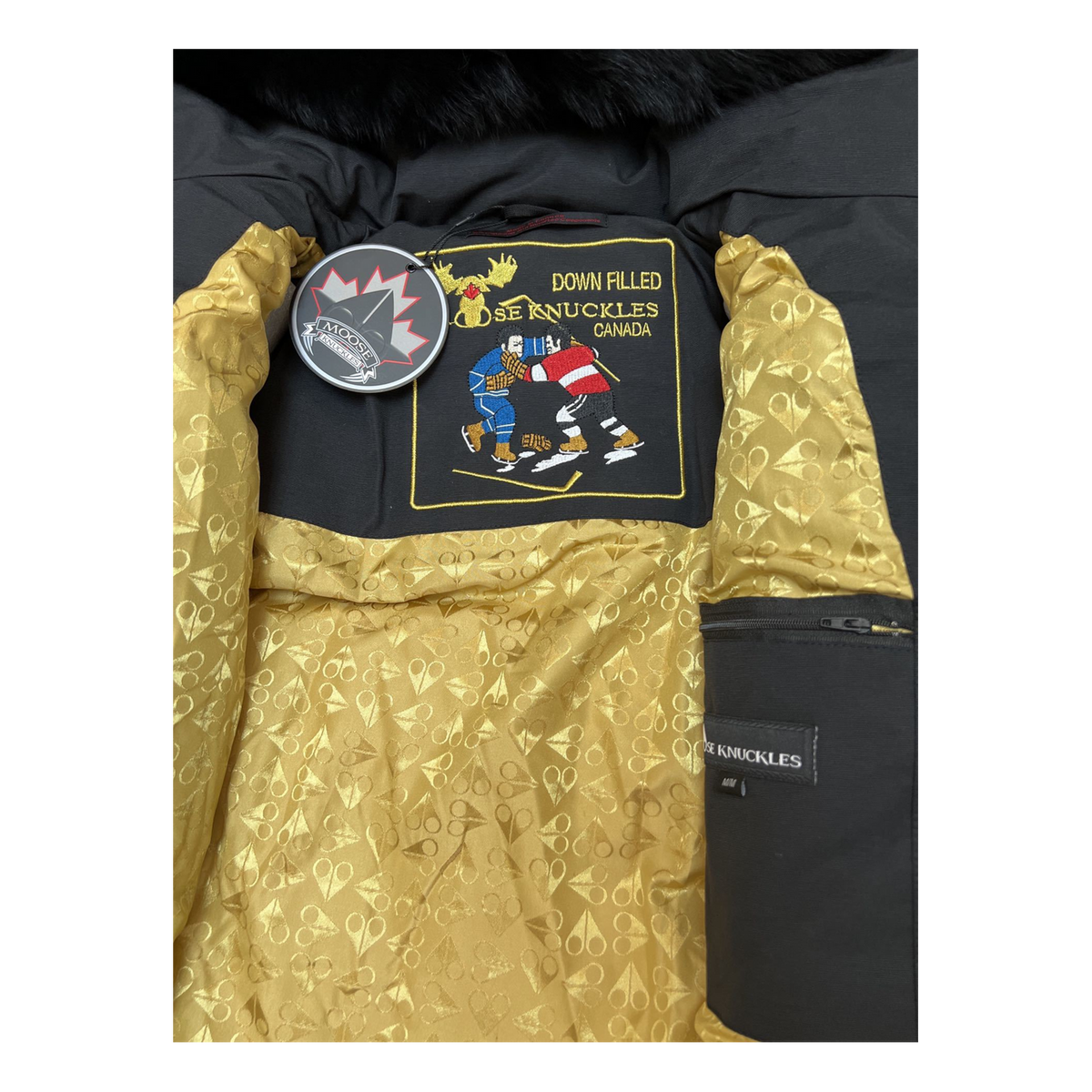 Moose Knuckles Gold 3Q Fur-Trim Puffer – Black, Coyote Fur, Gold Hardware