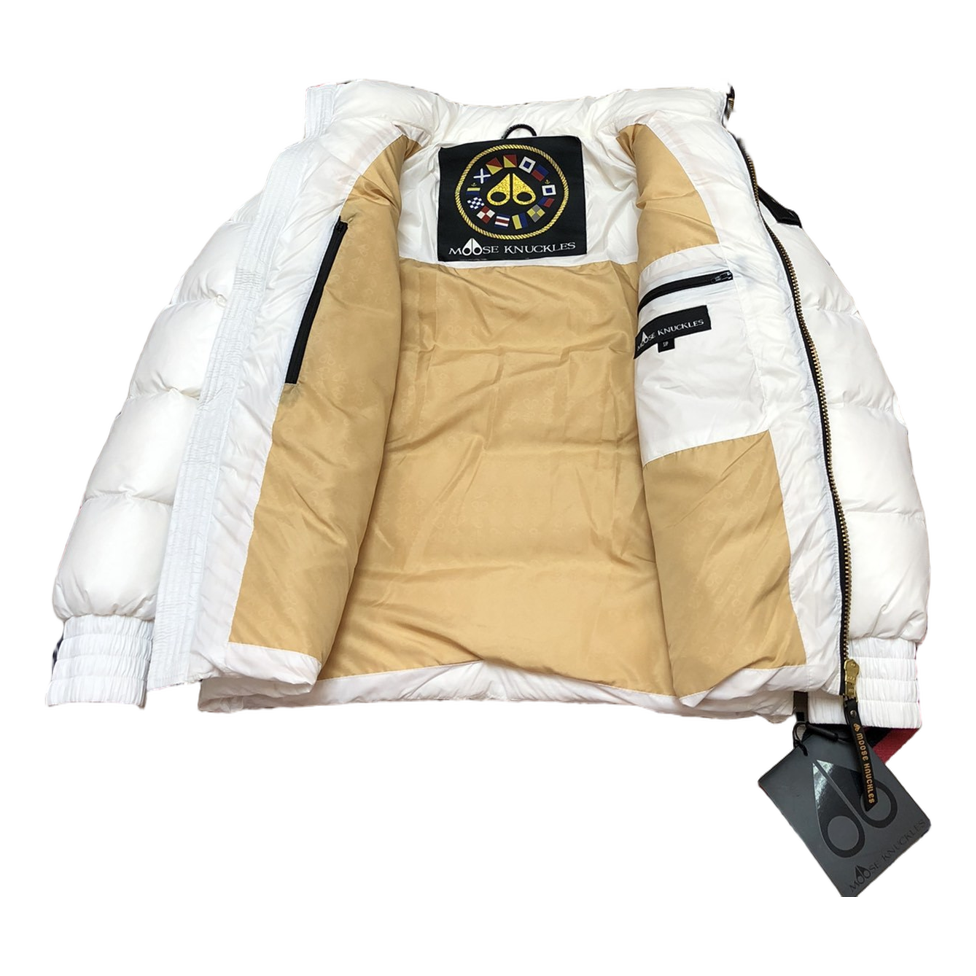 Moose Knuckles Logo-Zip Quilted Bomber – Off White, Canadian Down
