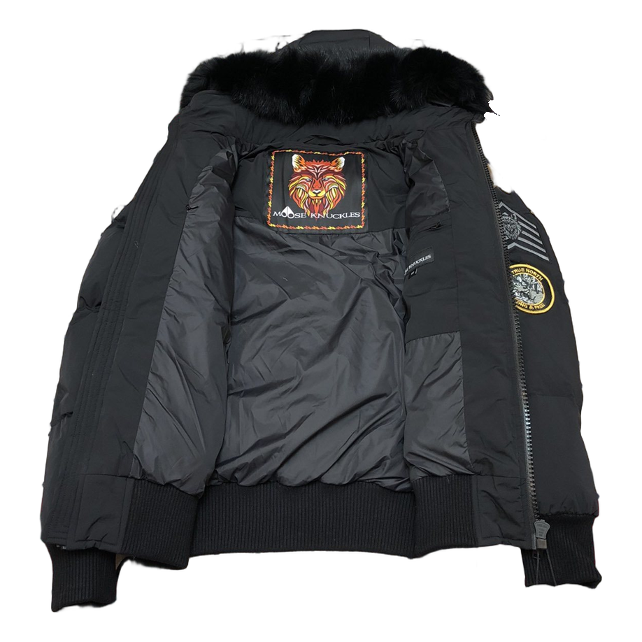 Moose Knuckles Patch-Detail Hooded Bomber – Black, Canadian Down