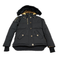 Moose Knuckles Gold 3Q Hooded Puffer – Coyote Fur, Gold Hardware, Black