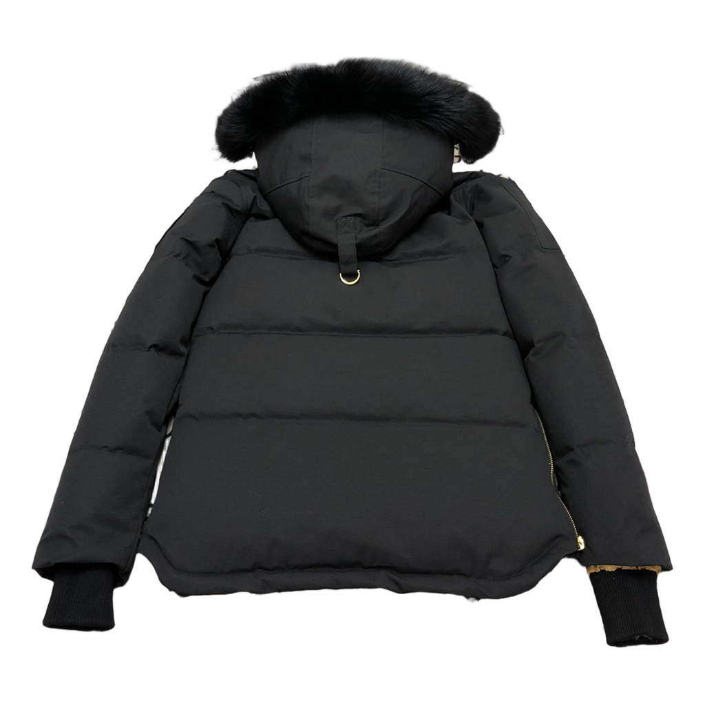 Moose Knuckles Gold 3Q Hooded Puffer – Coyote Fur, Gold Hardware, Black