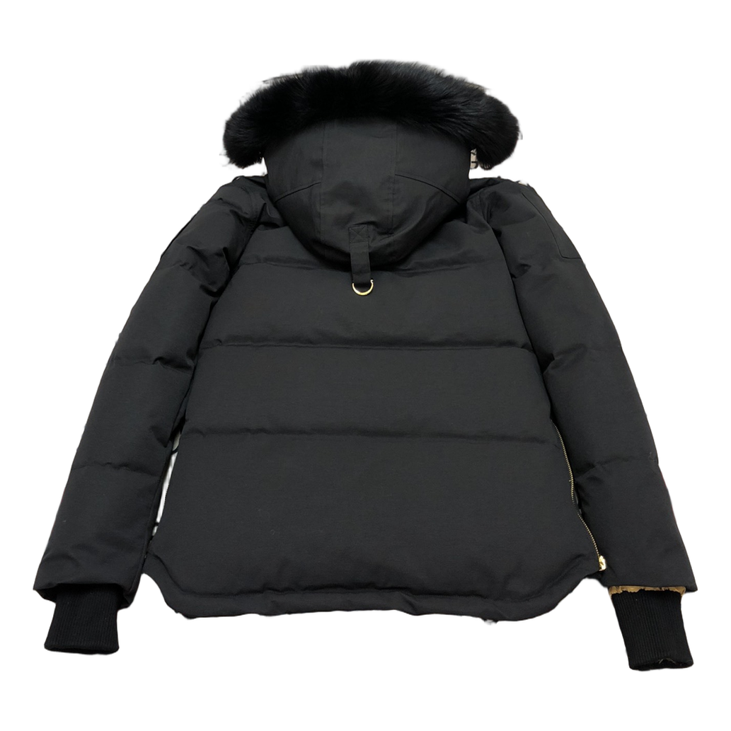 Moose Knuckles Gold 3Q Hooded Puffer – Coyote Fur, Gold Hardware, Black