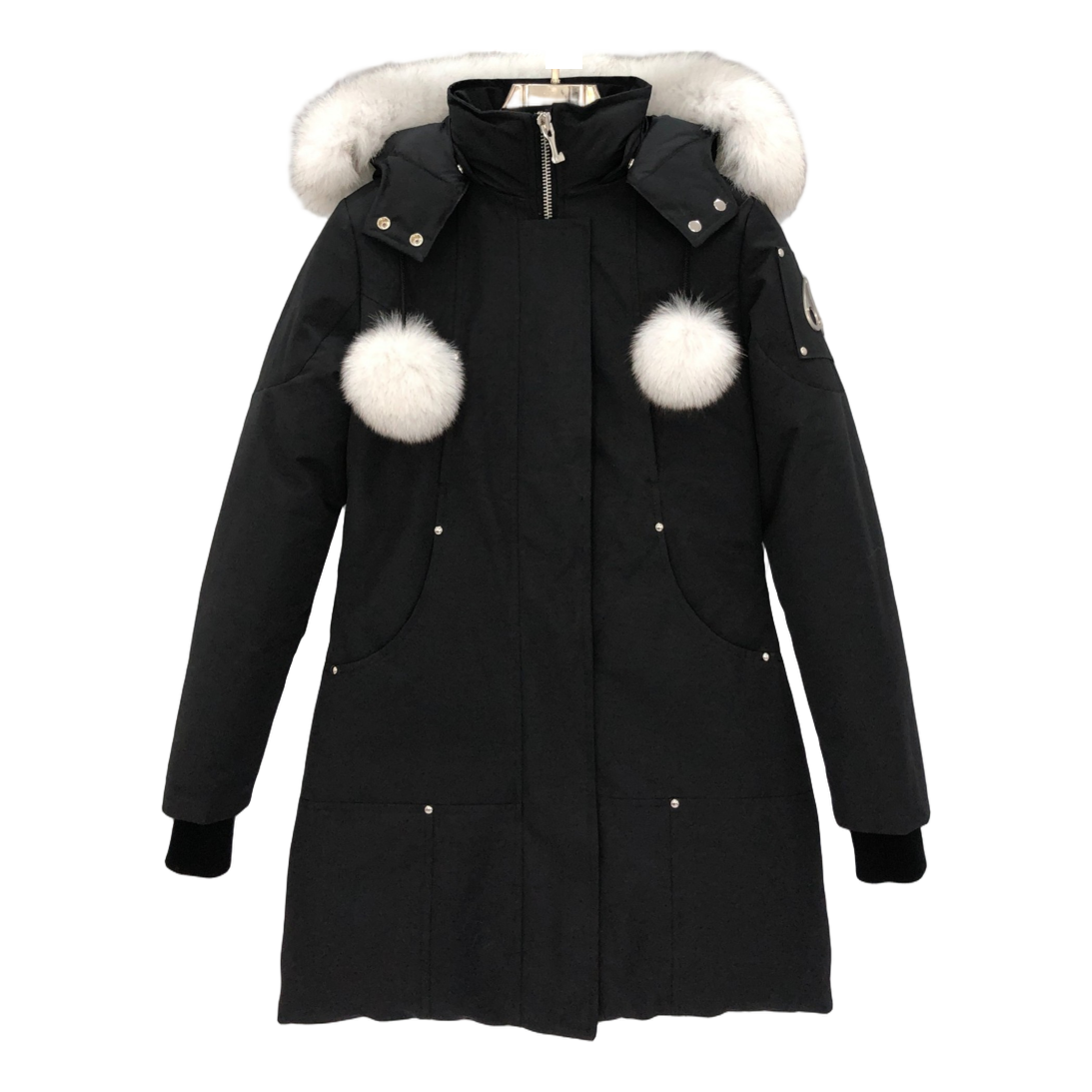 Moose Knuckles Stirling Parka – White Fur, Pom-Pom – Extreme Cold Parka