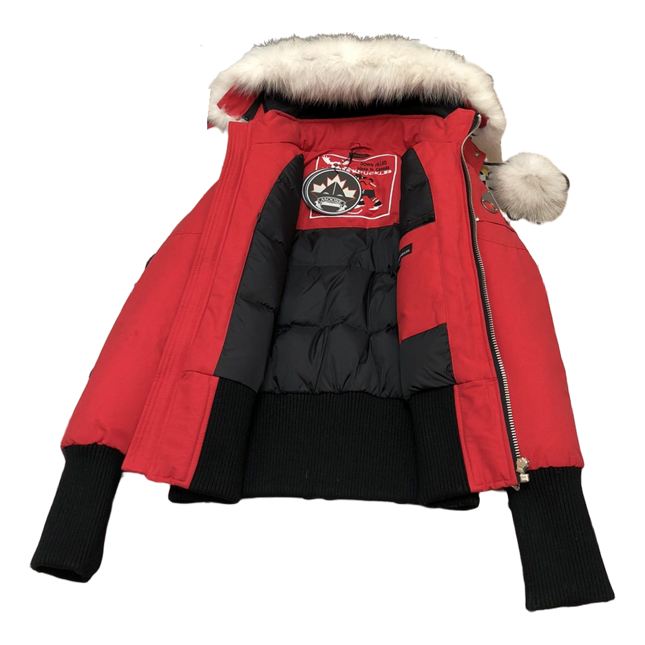 Moose Knuckles Debbie Pom-Pom Hooded Bomber – Red, Canadian Down