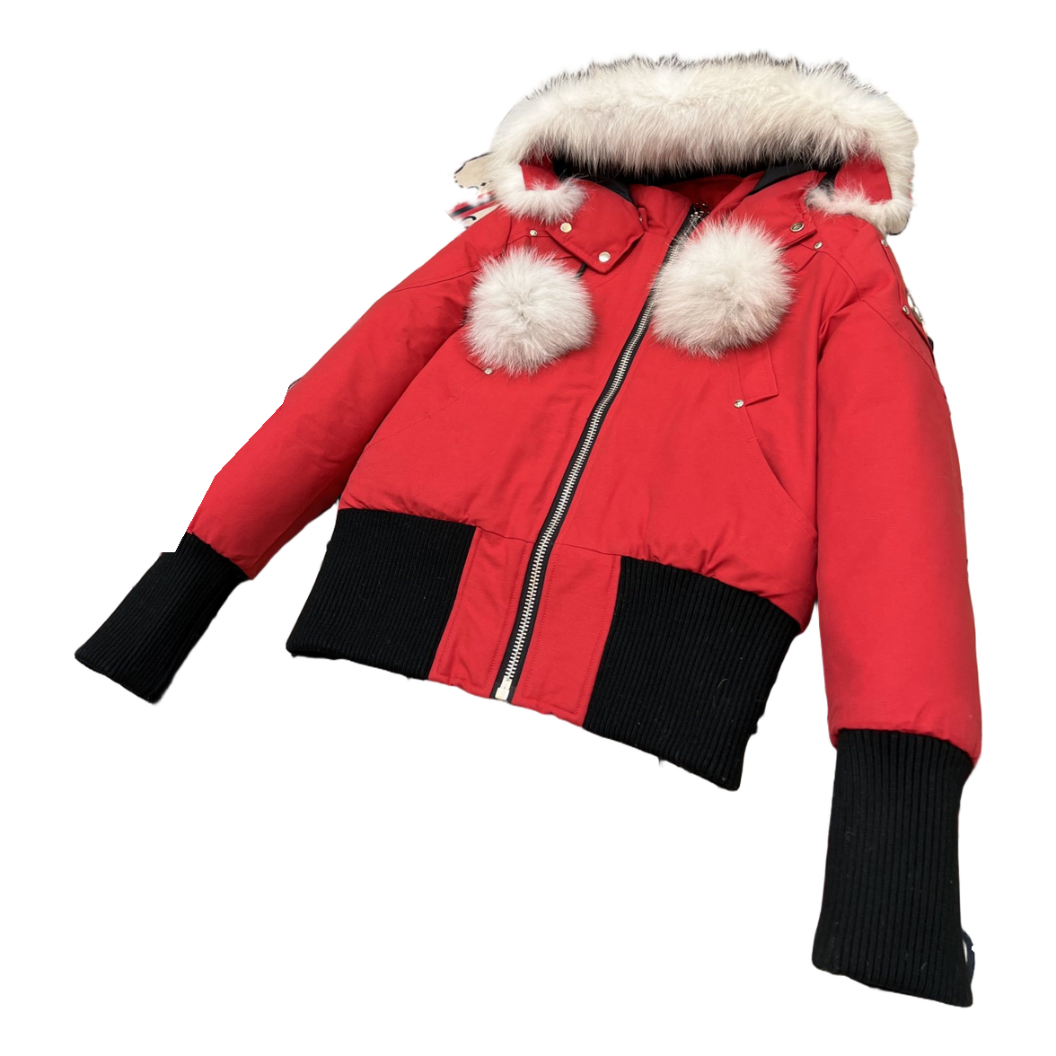 Moose Knuckles Debbie Pom-Pom Hooded Bomber – Red, Canadian Down