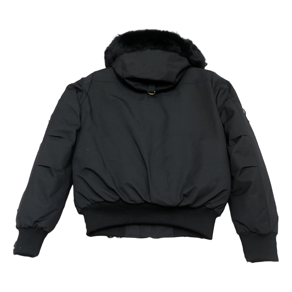 Moose Knuckles Gold Ballistic Bomber – Coyote Fur, Gold Hardware, Black